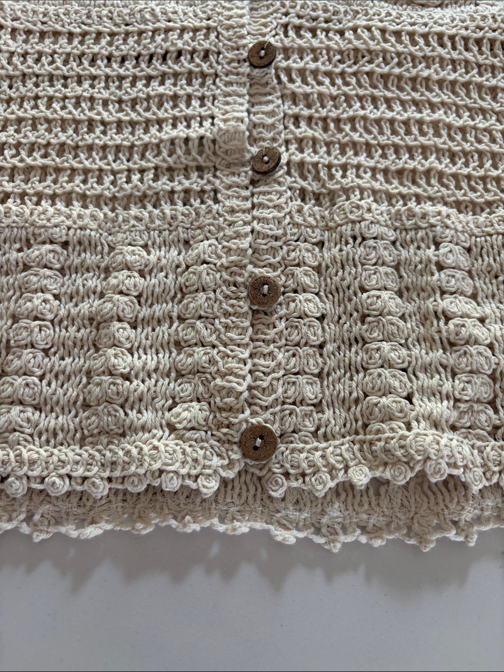 Rebellion Crochet Button-Front Cream Cardigan - Size S, BOHO, Cottage Core - Picture 5 of 9